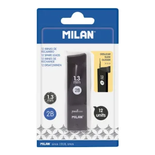 Milan Pack de 12 Minas Grafito 1.3mm - Dureza 2B - Color Gris Oscuro