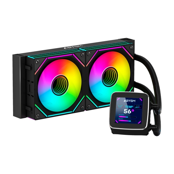 Abysm Oceanic LCD 240 ARGB Kit de Refrigeracion Liquida - 2 Ventiladores de 120mm - Iluminacion ARGB - Pantalla LCD 2.8" - Bomba 2500rpm - Tubos de 350mm - Color Negro - Formato Bulk · Pack
