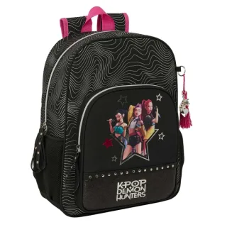 Safta K-Pop Demon Hunters Energy Mochila - Adaptable a Carro - Bolsillo Frontal - Portabotellas - Cremallera con Doble Tirador - Asa de Mano - Espalda Acolchada - 33x42x14cm - Color Negro y