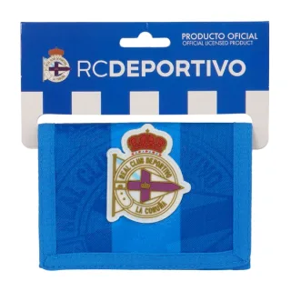 Safta Real Deportivo de la Coruña Billetera - Cierre con Velcro - Compartimentos Internos - Bolsillo para Monedas - Cabecera para Colgar - 125x10x95mm - Color Azul