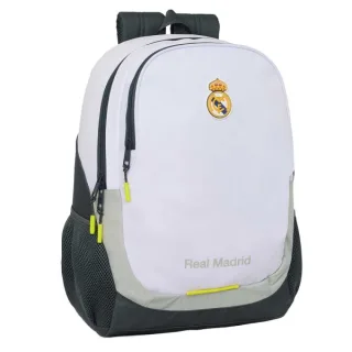 Safta Real Madrid Mochila Escolar de 23L - Adaptable a Carro - 2 Compartimentos - Portabotellas - 32x44x16cm - Color Blanco y Negro