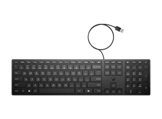 HP 320K Teclado USB - Teclas Silenciosas de Bajo Perfil 2.0 mm - Tecla Copilot IA - LED de Bloq Mayus/Bloq Num - Inclinacion Ajustable 0‑6° - Fabricado con 75% Plastico Reciclado - Color Neg