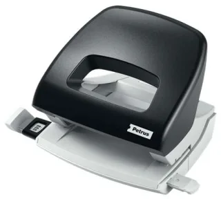 Petrus 80 Taladro Perforador Pequeño - Hasta 16 Hojas - Marcas de Formato - Facil Vaciado - Punzones 5.5mm - Color Negro