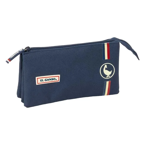 Safta el Ganso Eclipse Portatodo - 3 Compartimentos con Cremalleras - Bolsillo Interior - 0.6L - 220x30x120mm - Color Azul Marino