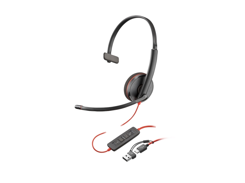 HP Poly Blackwire 3210 USB-C/USB-A Auricular Monoaural con Microfono - Almohadilla Acolchada - Controles en Cable