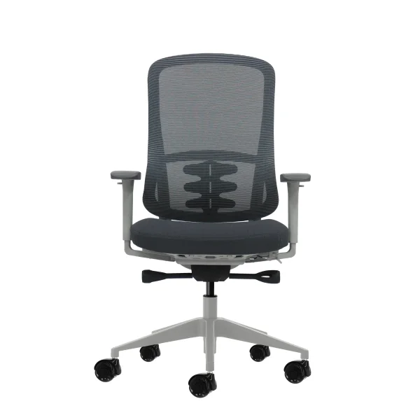 Oqonos Cherg 023 Silla de Oficina Ergonomica con Mecanismo Autobalanceado, Reposabrazos 4D, Asiento Deslizable y Ruedas de Silicona - Gris