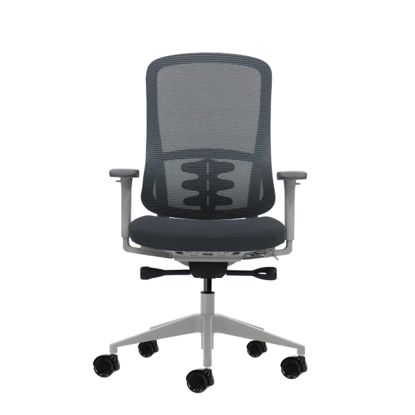 Oqonos Cherg 023 Silla de Oficina Ergonomica con Mecanismo Autobalanceado, Reposabrazos 4D, Asiento Deslizable y Ruedas de Silicona - Gris