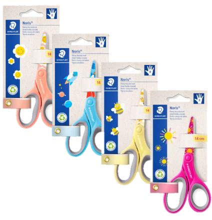 Staedtler Noris 965 Tijera Escolar 14cm - Agarre Ergonomico Suave - Cuchillas Romas - Colores Surtidos · Pack de 12 uds.
