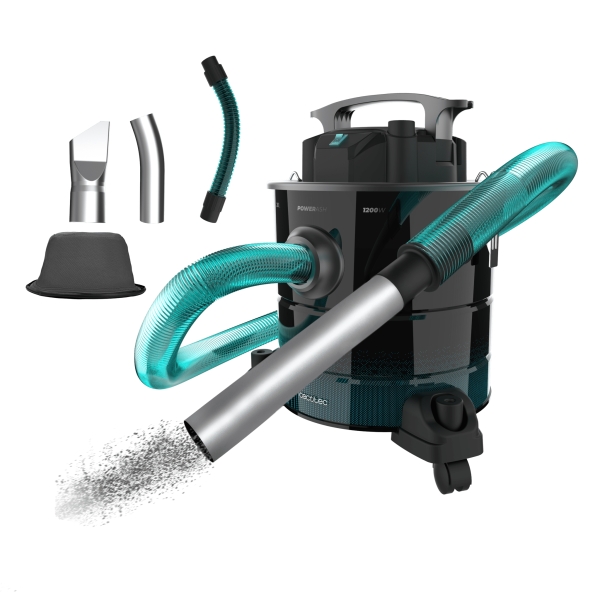 Cecotec Conga Ash 5000 Home Aspirador de Cenizas y Pellet - Potencia de 1200W - Capacidad 20L - Succion 18kPa - Ruedas y Asa - Deposito en Acero Inoxidable - Boquilla de 38mm - Color Negro y