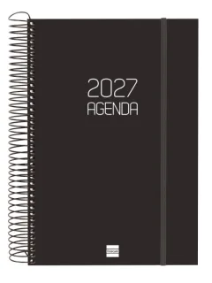 Finocam Espiral Basics Opaque Agenda - Anual 2027 - 1 Dia por Pagina - Formato E11 - 165x242mm - Espiral - Tapa de Polipropileno - Esquinas Microperforadas - Papel de 70g/m2 - Color Negro