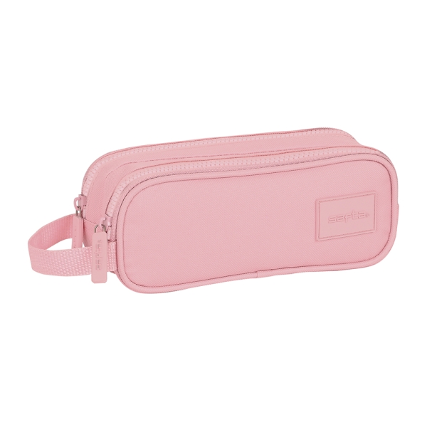 Safta Basic Portatodo - 2 Compartimentos con Cremalleras - Asa Lateral - 1L - 210x60x80mm - Color Rosa