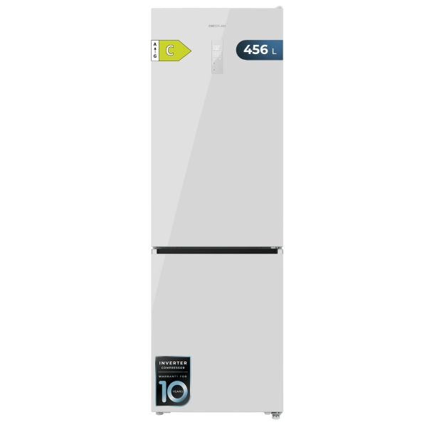 Cecotec Bolero CoolMarket Combi 456 White Glass C Frigorifico Combi - Capacidad 456L - Compresor Inverter - Total Nofrost - Pantalla en Puerta - Frio Envolvente - Clase E - 201x59.5x68cm - C