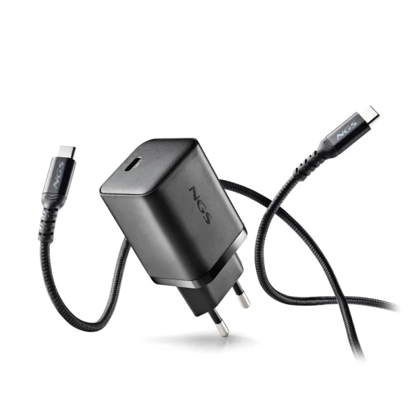 NGS Bud45W-C Cargador GaN Universal de Pared 45W Ultrarapido - USB-C PD & PPS - Cable USB-C 1.5m - Color Negro