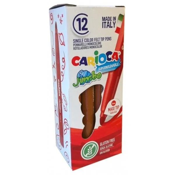 Carioca Jumbo Rotulador - Cuerpo Octogonal Maxi - Tinta Superlavable - Punta Maxi 6mm Bloqueada con Tapa Ventilada - Color Marrón · Pack de 12 uds.