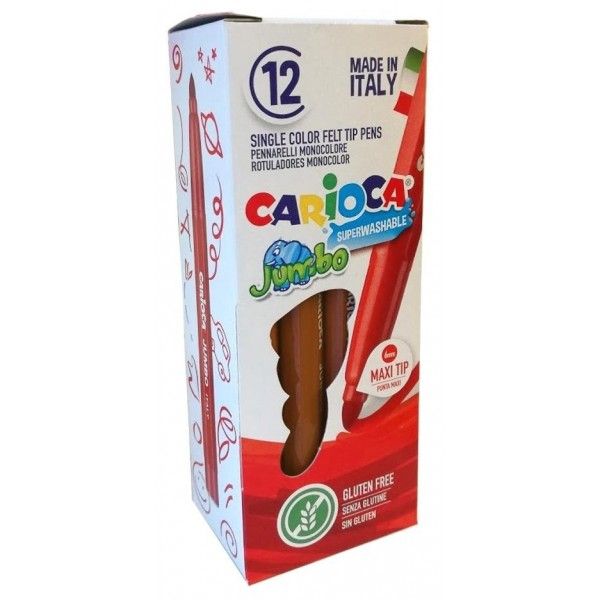 Carioca Jumbo Rotulador - Cuerpo Octogonal Maxi - Tinta Superlavable - Punta Maxi 6mm Bloqueada con Tapa Ventilada - Color Marrón · Pack de 12 uds.