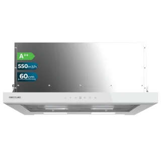 Cecotec Bolero Flux TLT 605500 Glass White A++ Campana Extractora Telescopica de 60cm - 70W - Succion 550m3/h - Luz LED - Pantalla LED - Incluye Accesorios - Filtros de Carbono Incluidos - C