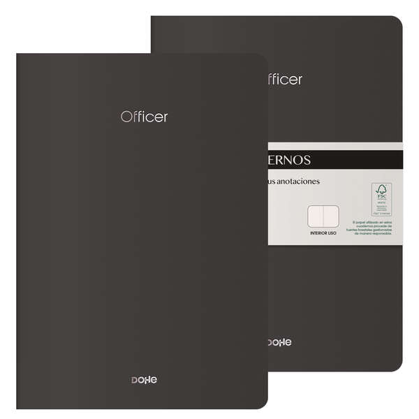 Dohe Officer Cuaderno Notebook A4 40 Hojas Lisas - Papel Ahuesado 90 g/m2 - Tapa en Cartulina 300g/m2 - Color Negro · Pack de 2 uds.