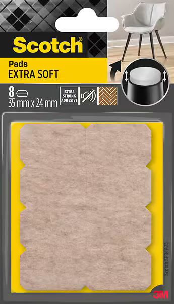 Scotch Pack de 8 Almohadillas de Fieltro Adhesivas - Extra Suaves - 35 x 24mm - Color Beige