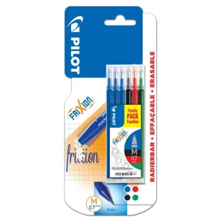 Pilot Pack de 6 Recambios para Frixion Ball y Frixion Clicker - Punta de Bola Redonda 0.7mm - Trazo 0.4mm - Colores: 3x Azul, 1x Negro, 1x Rojo y 1x Verde