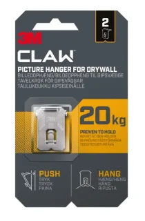 3M Claw Pack de 2 Ganchos de Metal para Paredes de Yeso - Soporta hasta 20 kg - Color Gris/Titanio