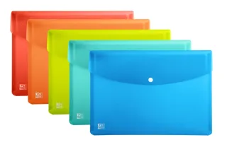 Oxford Urban A5 Sobre Portadocumentos de Plastico Rigido Translucido A5 - Capacidad hasta 40 Hojas - Cierre de Broche - Colores Surtidos · Pack de 5 uds.