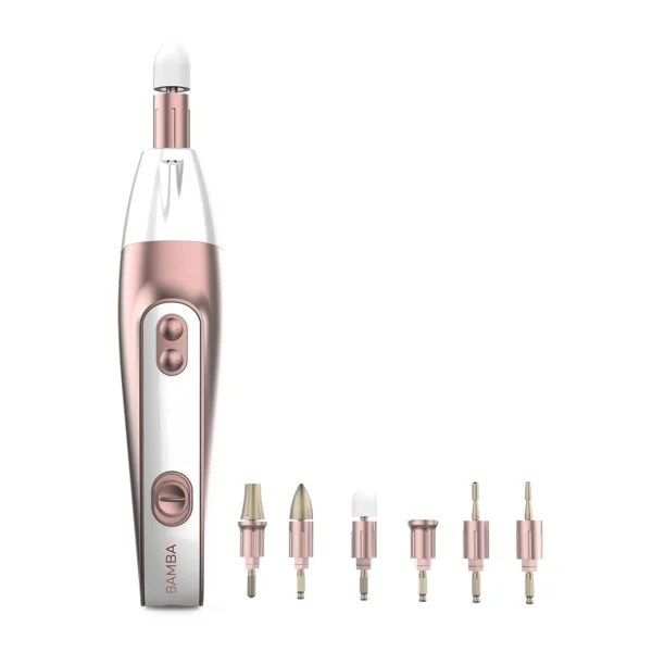 Cecotec Bamba PinkyCare 700 Perfect Nails Set de Manicura 7 en 1 - Cinco Velocidades - Cabezales Surtidos - Ergonomico y Manejable - Luz Frontal - Estuche de Viaje - Color Blanco y Rosa