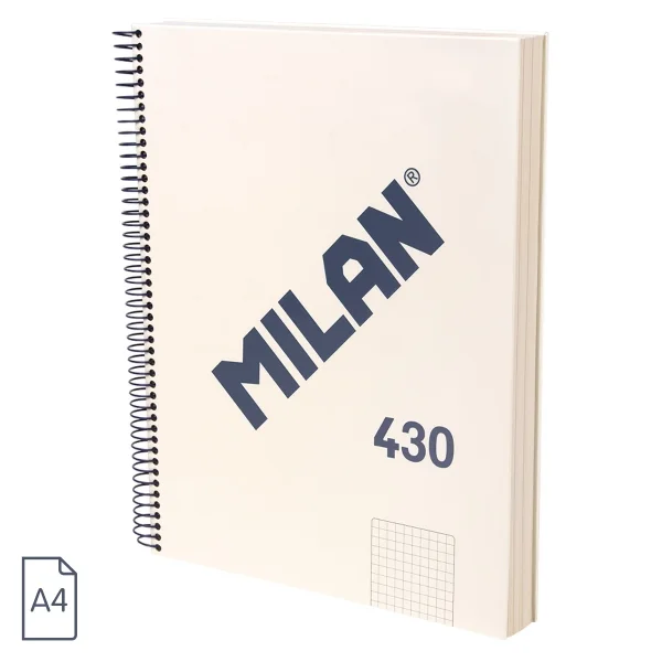 Milan 430 Since 1918 Cuaderno A4 con Espiral - Cuadricula 5x5mm - 120 Hojas de 95g - Tapa Dura - Color Beige