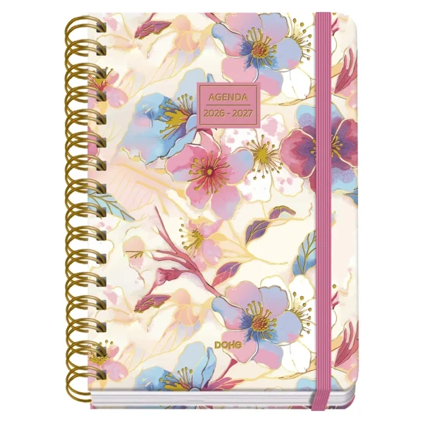 Dohe Premium Magnolia Agenda Escolar 26/27 - Formato A5 - Dia Pagina - Papel Offset Ahuesado 80g - Cubierta de Carton Plastificado - Espiral Metalica Doble - Goma - 15x21x4cm - Multicolor