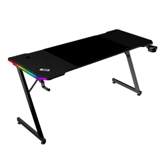 Mars Gaming MGD-X160RGB Mesa Gaming - Iluminacion ARGB con Mando - Soportes Auriculares y Bebidas - Alfombrilla XXL - Estructura Acero - 160x60x1.5cm - Acabado en Fibra de Carbono - Color Ne