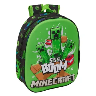 Safta Minecraft Boom Mochila 3D - Portabotellas - Hombreras Acolchadas - Asa de Mano Superior - 27x33x10cm - Color Verde y Negro
