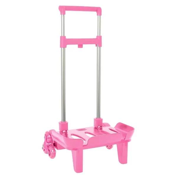 Safta Carro Portamochilas - Ruedas Antivibracion - Cubierta de Goma Transparente - Sujecion Universal - 32x16x44cm - Color Rosa