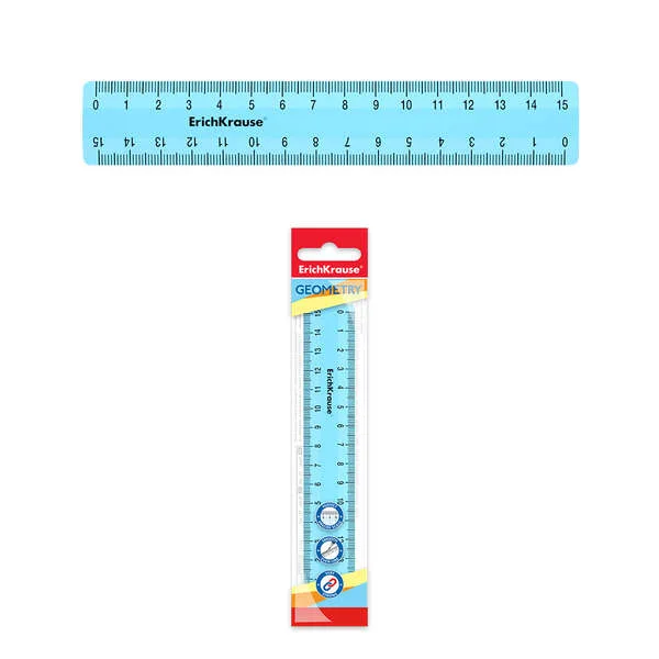 Erichkrause Pastel Regla 15cm - Perfecta para Uso Escolar o de Oficina - Color Azul Pastel