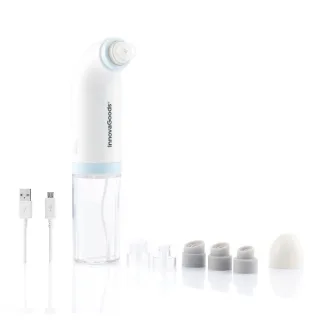 Innovagoods Hyser Hidrolimpiador Facial de Impurezas Recargable - Bateria 400mAh - 2 Depositos de 40ml - Cable 80cm - Recargable - Cabezales Incluidos - 20.5x8cm - Color Blanco