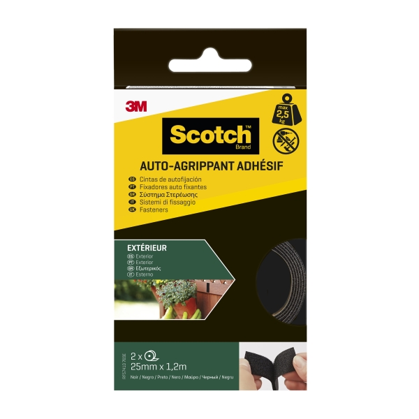 Scotch Cierres Adhesivos Reposicionables - 25mm x 1.2m - Uso en Exterior - Color Negro