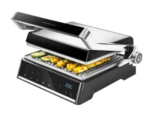 Cecotec Rock’nGrill Smart Parrilla Electrica - 2000W - Sistema Autocook - Revestimiento Antiadherente - Apertura 180º - Placas Desmontables - Rango de 150 a 230°C - 28.5x22.5cm - Acero Inoxi