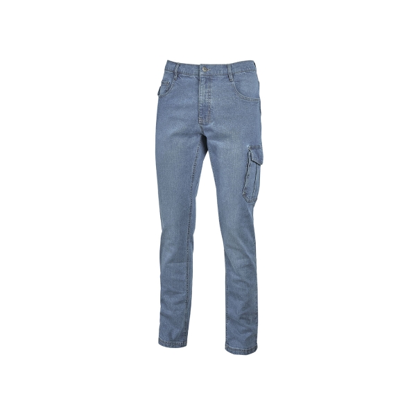 Upower Jam Pantalon Vaquero Elastico - Talla 2XL - Ajuste Slim Fit, 5 Bolsillos, Bolsillo Lateral Grande, Proteccion DPI1 - Color Azul Vaquero Claro