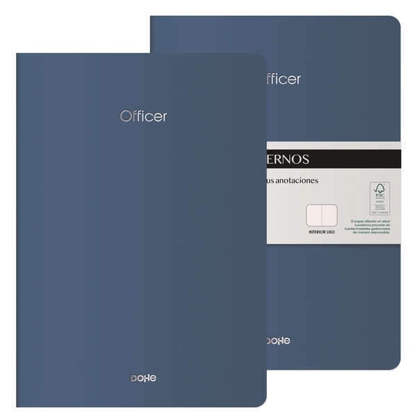 Dohe Officer Cuaderno Notebook A4 40 Hojas Lisas - Papel Ahuesado 90 g/m2 - Tapa en Cartulina 300g/m2 - Color Azul · Pack de 2 uds.