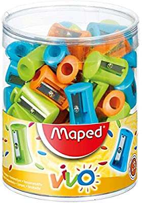 Maped Vivo Sacapuntas de Plastico con 1 Orificio - Cuchilla de Acero Afilada y Resistente - Colores Surtidos · Pack de 75 uds.