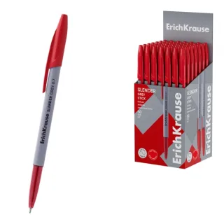ErichKrause Slender Stick Grey Boligrafo con Capuchon - Punta de Aguja 0.7mm - Cuerpo Opaco Gris - Trazo 0.26mm - Tinta de Baja Viscosidad - Tapa Ventilada - Color Rojo · Pack de 50 uds.