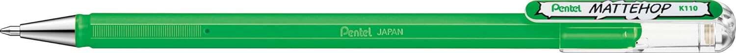 Pentel Mattehop Boligrafo de Bola - Punta 1mm - Trazo 0.5mm - Tinta de Gel Opaca - Fabricado con 55% de Materiales Reciclados - Color Verde · Pack de 12 uds.
