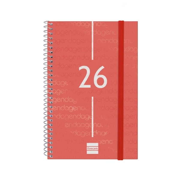 Finocam Year Agenda de Espiral en Catalan - Anual 2026 - Tapa Ligera - Formato E5 - 217x14x297mm - Semana Vista Horizontal - Color Rojo