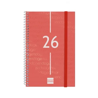 Finocam Year Agenda de Espiral en Catalan - Anual 2026 - Tapa Ligera - Formato E5 - 217x14x297mm - Semana Vista Horizontal - Color Rojo