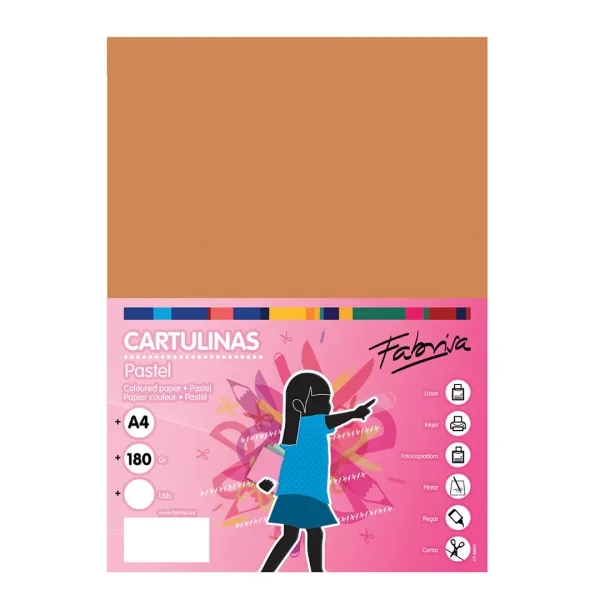 Fabrisa Pack de 50 Cartulinas 180 g/m² - Tamaño A4 - Color Marron Claro