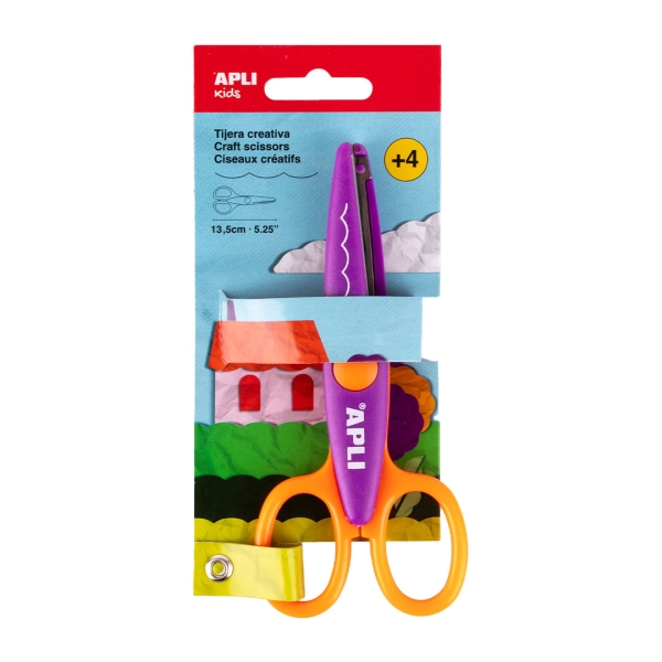 Apli Kids Tijera Escolar Creativa 13.5cm - Corte Curvo - Color Morado/Naranja