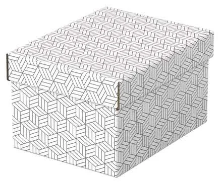 Esselte Pack de 3 Cajas Pequeñas de Almacenamiento con Tapa 200x150x255mm - Carton 100% Reciclado y Reciclable - Diseño Blanco con Dibujo