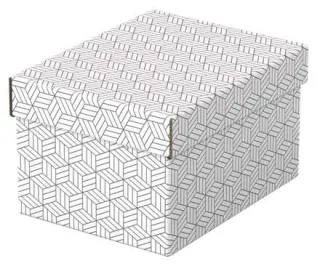 Esselte Pack de 3 Cajas Pequeñas de Almacenamiento con Tapa 200x150x255mm - Carton 100% Reciclado y Reciclable - Diseño Blanco con Dibujo