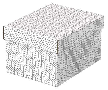Esselte Pack de 3 Cajas Pequeñas de Almacenamiento con Tapa 200x150x255mm - Carton 100% Reciclado y Reciclable - Diseño Blanco con Dibujo