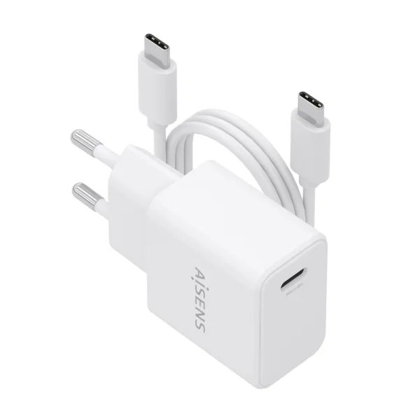 Aisens Cargador Gan 20W - 1xUSB-C PD3.0 - Cable USB-C 1m - Color Blanco