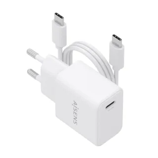 Aisens Cargador Gan 20W - 1xUSB-C PD3.0 - Cable USB-C 1m - Color Blanco