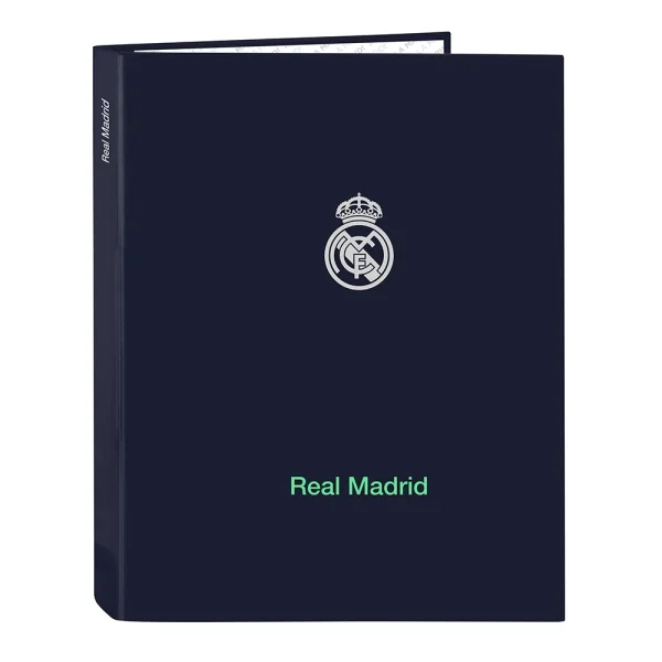 Safta Real Madrid 2ª Equipacion 25/26 Carpeta con 4 Anillas 25mm - Tapas Duras Forradas - Formato Folio - Elegante - Resistente y Duradera - 265x40x330mm - Color Azul Marino